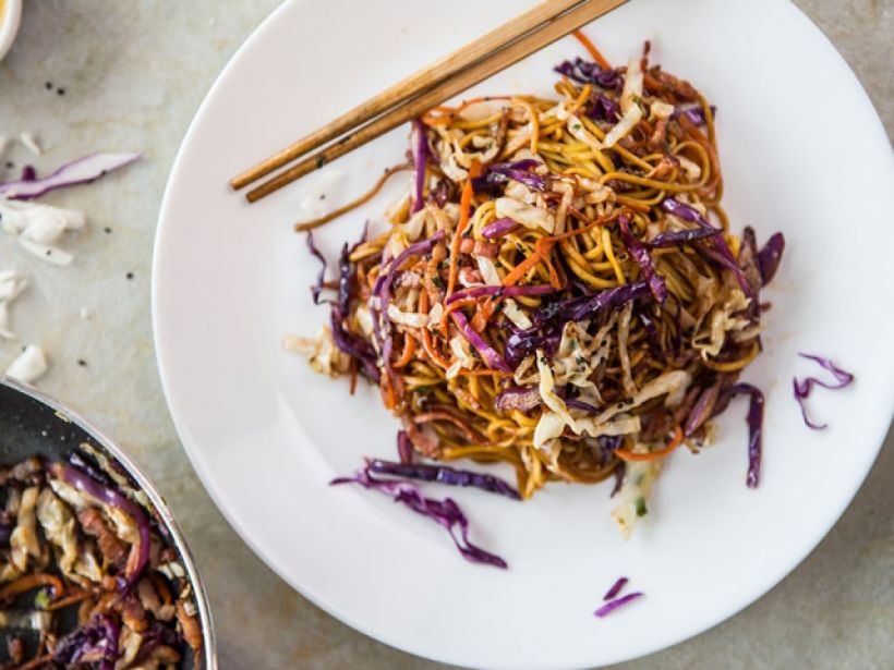 健康蔬菜培根炒面